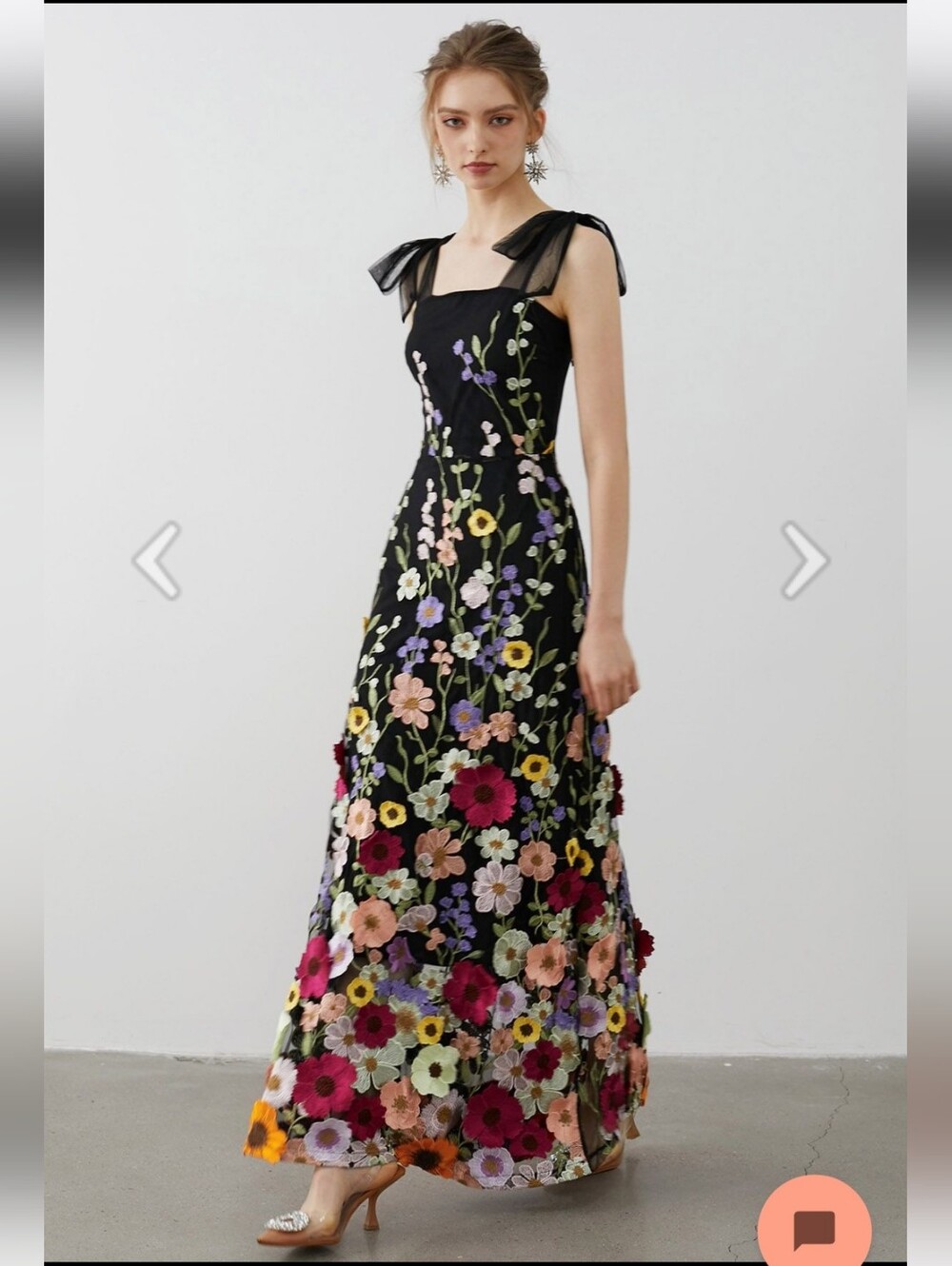 Lulu's Large Black Floral Embroidered Maxi Dress with Sheer Tie Straps - Picture 3 of 3